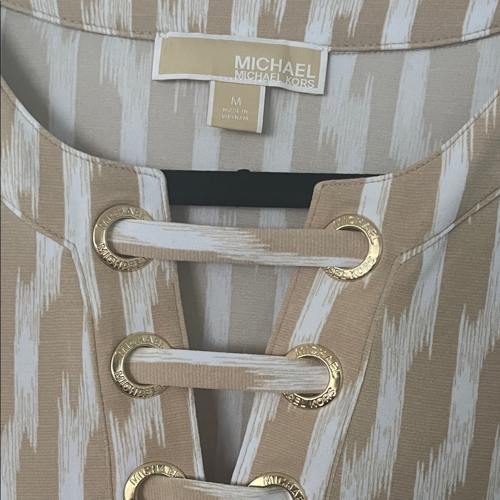 Michael Kors Tan and White Blouse with Gold Details